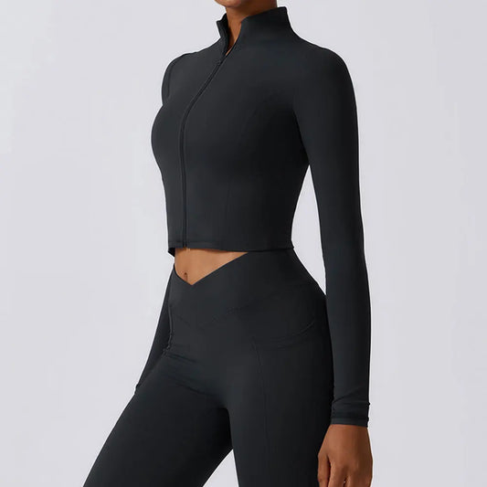 Zipper Sports Top for Women, Long Sleeve Fitness Jacket