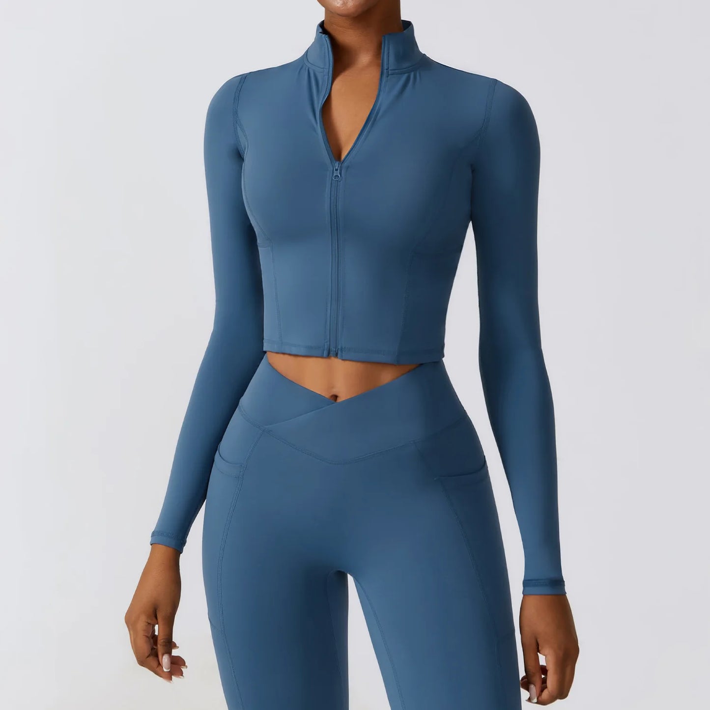Haut de sport à fermeture éclair pour femmes, veste de Fitness à manches longues