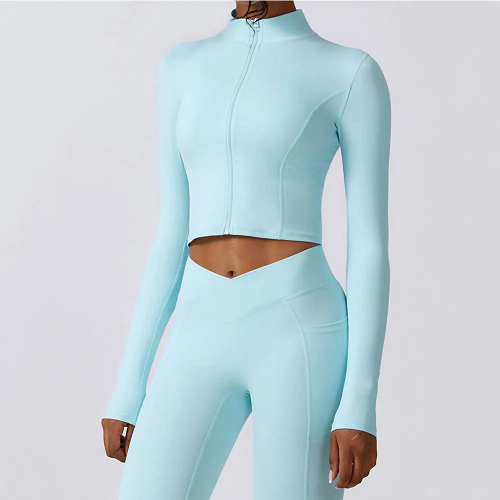 Haut de sport à fermeture éclair pour femmes, veste de Fitness à manches longues