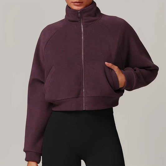 Warm Yoga Jacket for Women, Windproof and Fleece Lining